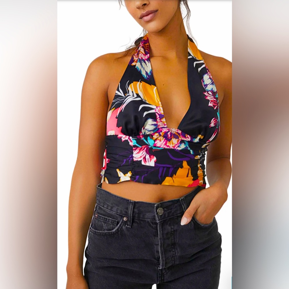 Free People Seraphina Halter Top NWOT Black Combo